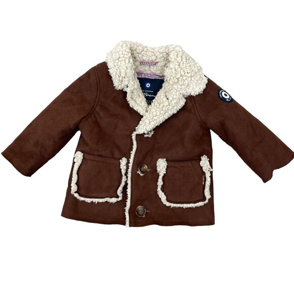 Ben Sherman Baby Size 12 Months Brown Faux Sherpa Suede Button-Up Jacket Coat - Picture 1 of 8